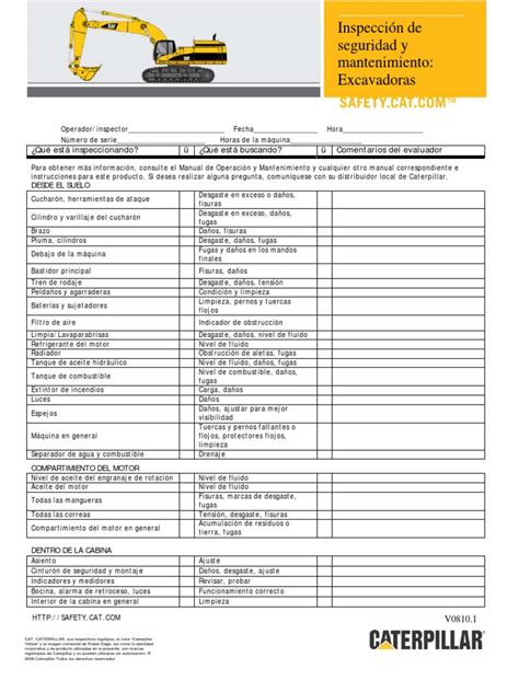 checklist for excavators